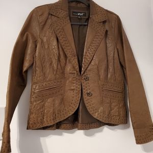 Brown fitted genuine leather blazer
